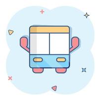 bus icoon in grappig stijl. trainer tekenfilm vector illustratie Aan wit geïsoleerd achtergrond. autobus voertuig plons effect bedrijf concept.
