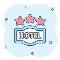 hotel 3 sterren teken icoon in grappig stijl. cafe tekenfilm vector illustratie Aan wit geïsoleerd achtergrond. herberg kamer informatie plons effect bedrijf concept.