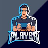 pro speler esports spel logo ontwerp vector