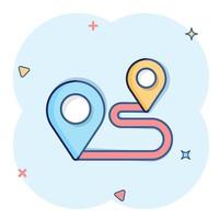 kaart pin icoon in grappig stijl. GPS navigatie tekenfilm vector illustratie Aan wit geïsoleerd achtergrond. bevind zich positie plons effect bedrijf concept.