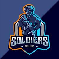 soldaat mascotte esport logo ontwerp vector