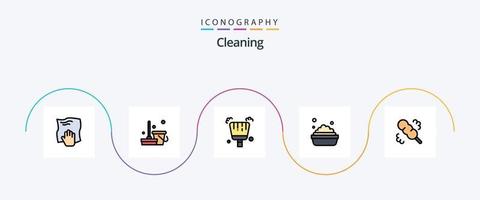 schoonmaak lijn gevulde vlak 5 icoon pak inclusief wassen. bezem. vegen. wassen. kom vector
