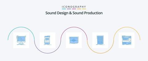 geluid ontwerp en geluid productie blauw 5 icoon pak inclusief mengen. geluid. video. Golf. hertz vector
