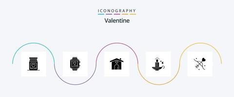 Valentijn glyph 5 icoon pak inclusief liefde. liefde. horloge. dag. Valentijn vector