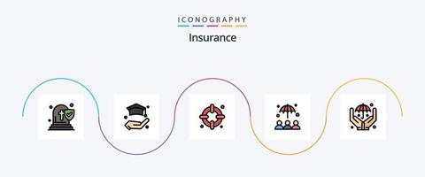 verzekering lijn gevulde vlak 5 icoon pak inclusief . veilig. leven. verzekering. paraplu vector