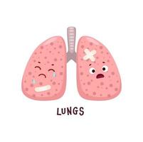 menselijk longen ziek lichaam orgaan tekenfilm karakter vector