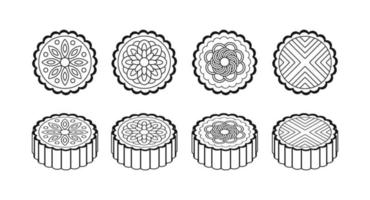 reeks van verschillend Chinese maan koekjes in zwart kleur. traditioneel Aziatisch voedsel vector illustratie