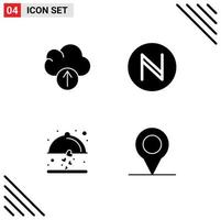 modern reeks van 4 solide glyphs pictogram van wolk bruiloft blockchain schotel pin bewerkbare vector ontwerp elementen