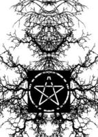 zwart magie achtergrond en mysticus pentagram symbool, vrijmetselarij en geheim verenigingen banier, occult en geestelijk mysticus tekening vector geïsoleerd Aan wit achtergrond