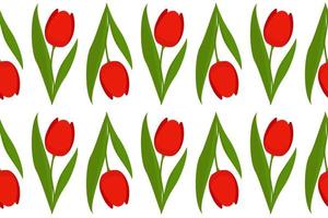 naadloos patroon met rood tulp Aan groen stam met bladeren. sjabloon voor groet kaarten, spandoeken, stoffen, verpakking, papier voor Valentijnsdag dag, verjaardag, bruiloft. vector illustratie. tekenfilm stijl