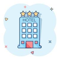 vector tekenfilm hotel icoon in grappig stijl. toren teken illustratie pictogram. hotel appartement bedrijf plons effect concept.