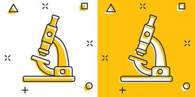 microscoop icoon in grappig stijl. laboratorium vergrootglas tekenfilm vector illustratie Aan geïsoleerd achtergrond. biologie instrument plons effect teken bedrijf concept.