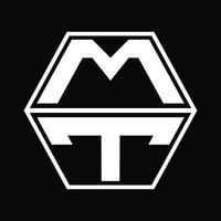 mt logo monogram met zeshoek vorm omhoog en naar beneden ontwerp sjabloon vector