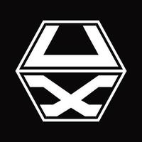 ux logo monogram met zeshoek vorm omhoog en naar beneden ontwerp sjabloon vector