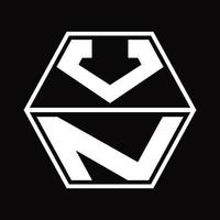 vn logo monogram met zeshoek vorm omhoog en naar beneden ontwerp sjabloon vector