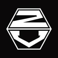 zv logo monogram met zeshoek vorm omhoog en naar beneden ontwerp sjabloon vector