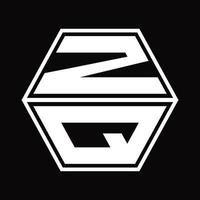 zq logo monogram met zeshoek vorm omhoog en naar beneden ontwerp sjabloon vector