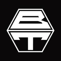 bt logo monogram met zeshoek vorm omhoog en naar beneden ontwerp sjabloon vector