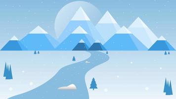 winter sneeuw vrolijk Kerstmis seizoen Bij de blauw berg heuvel en de sneeuw meer zonlicht illustratie vector