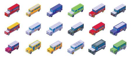 jeepney pictogrammen reeks isometrische vector. auto reizen vector
