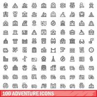 100 avontuur iconen set, Kaderstijl vector