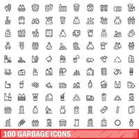 100 vuilnis pictogrammen set, schets stijl vector