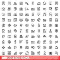 100 college iconen set, Kaderstijl vector