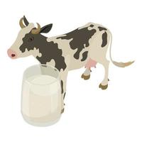 koe melk icoon isometrische vector. vol glas van vers melk Aan achtergrond van koe vector