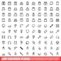 100 mode-iconen set, Kaderstijl vector