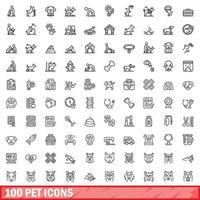 100 huisdier pictogrammen set, schets stijl vector