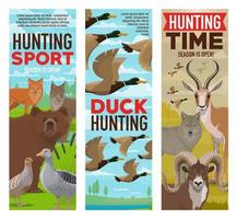 wild dieren en vogels, jacht- sport banners vector