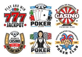 casino poker spel, pot het gokken vector pictogrammen