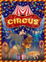 dieren, acrobaat en sterke man Aan circus arena vector