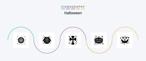 halloween glyph 5 icoon pak inclusief gezicht. avatar. kruis bot. pompoen. gezicht vector