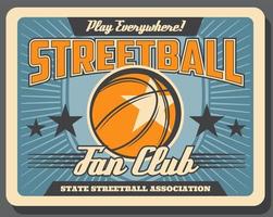 streetball en basketbal sport, leer bal vector