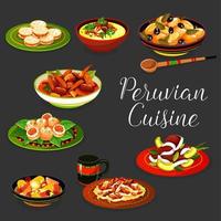 Peruaanse keuken gerechten met vlees en zeevruchten vector