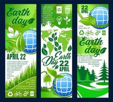 aarde dag banier met eco planeet en groen blad vector