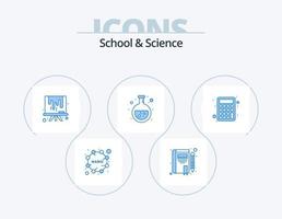 school- en wetenschap blauw icoon pak 5 icoon ontwerp. rekenmachine. fles. tekengebied. laboratorium. chemie vector
