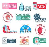 cardiologie en diëtetiek gezondheidszorg pictogrammen vector