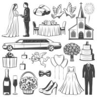 bruiloft accessoires en verloving pictogrammen vector