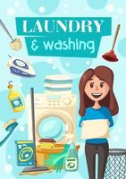 wasserij en schotel het wassen onderhoud poster vector