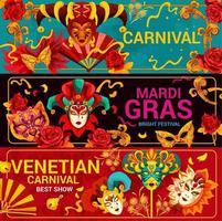 Venetiaanse carnaval maskers en mardi gras vector