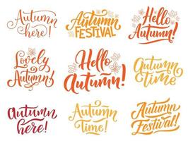 Hallo herfst belettering voor vallen seizoen vakantie vector