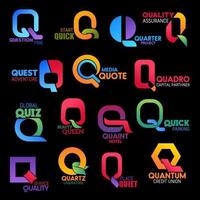 brief q abstract pictogrammen. bedrijf en merk namen vector