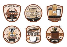 koffie winkel, cups en bonen pictogrammen vector