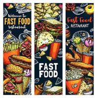 Fast food hamburgers en boterhammen voedsel vector schetsen