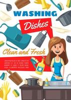 het wassen gerechten klus, vrouw en wastafel vector