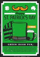heilige Patrick dag Iers bier kroeg, elf van Ierse folklore hoed vector