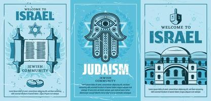 Israël en jodendom retro posters heilig pictogrammen tekens vector