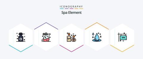 spa element 25 gevulde lijn icoon pak inclusief spa. laten vallen water. yoga. druppel. kaars vector